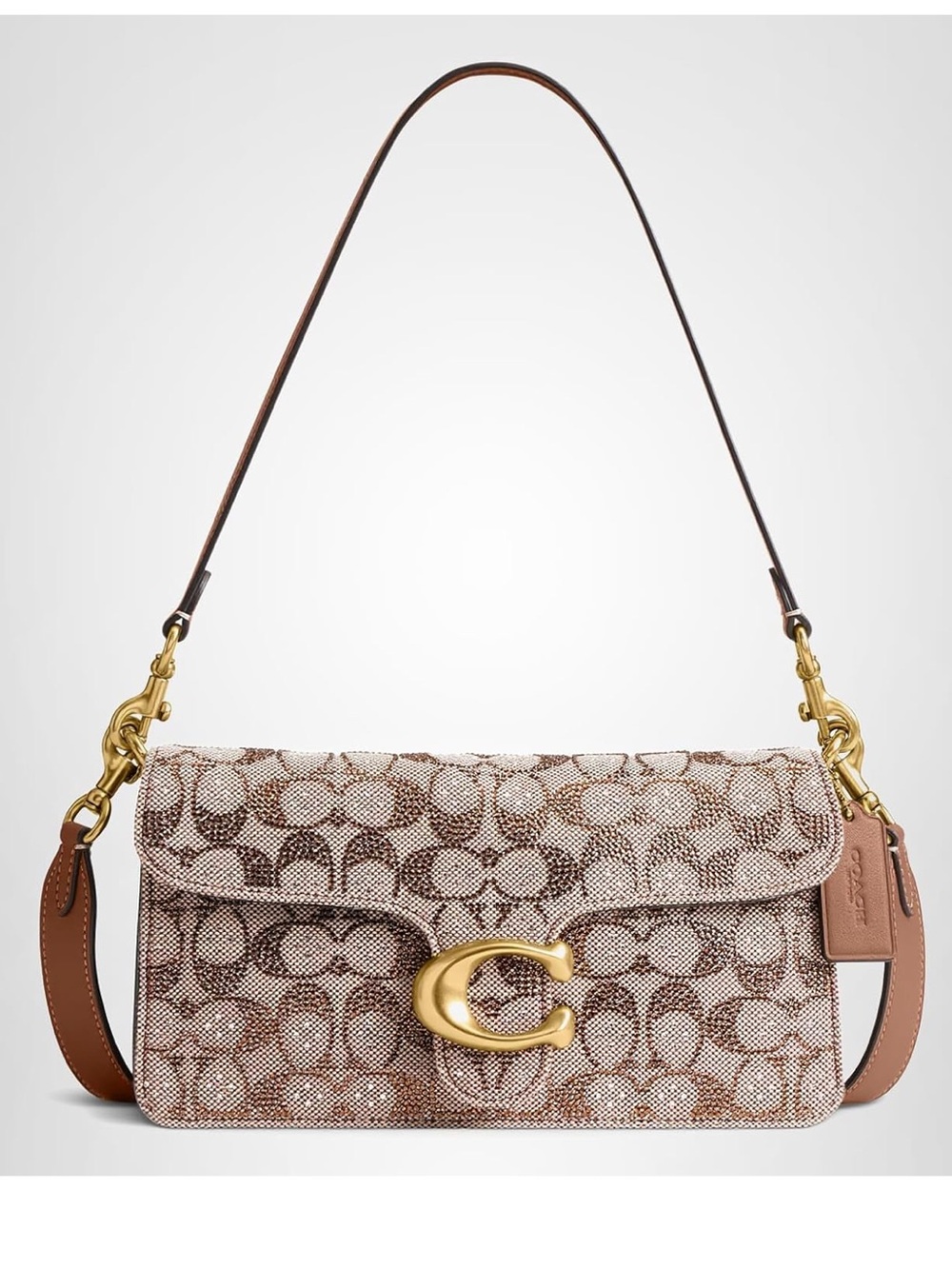 New Coach Tabby 26 Crystal Signature Jacquard  Shoulder Bag in Mushroom